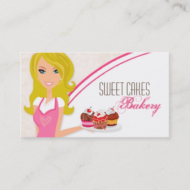 Blonde Baker på Rosa Brown Kopp Cakes Affärskort Visitkort (Framsida)