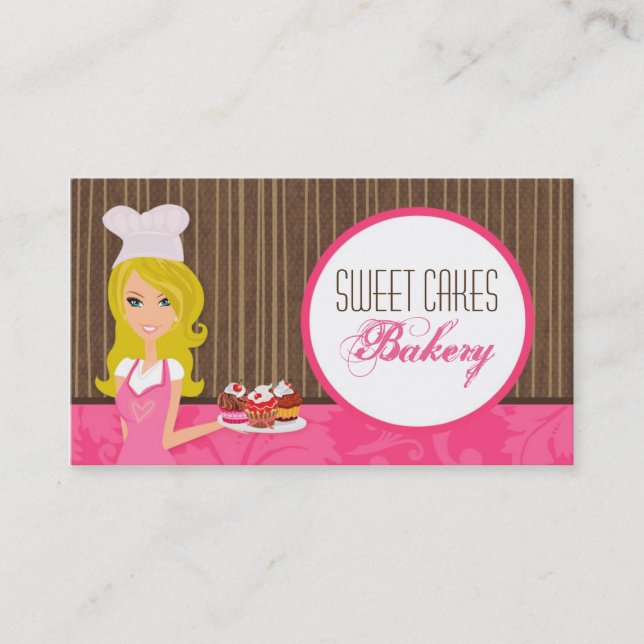 Blonde Baker på Rosa Brown Kopp Cakes Affärskort Visitkort (Framsida)