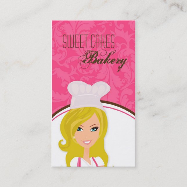 Blonde Baker på Rosa Brown Kopp Cakes Affärskort Visitkort (Framsida)