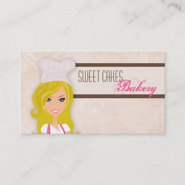 Blonde Baker på Rosa Brown Kopp Cakes Affärskort Visitkort (Framsida)