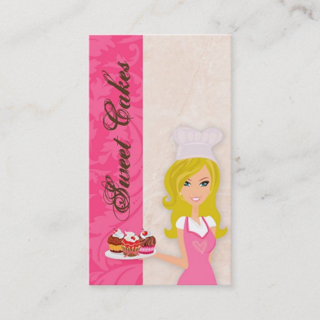 Blonde Baker på Rosa Brown Kopp Cakes Affärskort Visitkort (Framsida)
