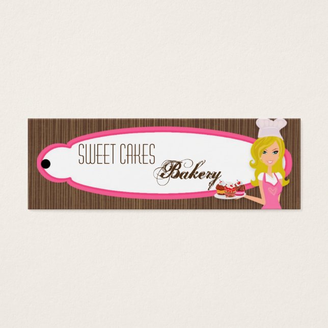 Blonde Baker på Rosa Kopp Märkre-etikett Litet Visitkort (Framsidan)