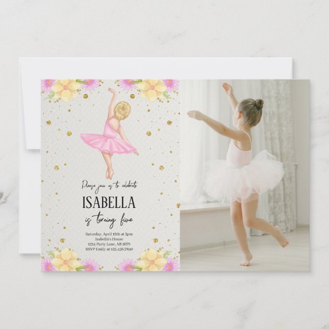 Blonde Ballerina i Rosa Dress Photo Inbjudningar (Framsida)