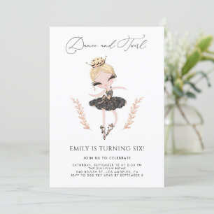 Blonde Ballerina i Svart Dress Glitter-födelsedage Inbjudningar