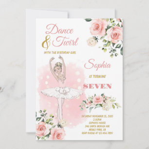 Blonde Ballerina in White Dress Blommigt Birthday Inbjudningar