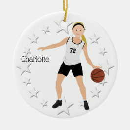 Blonde Basketball Girl in Black and White Julgransprydnad Keramik