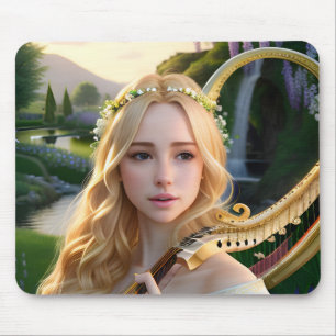 Blonde BeSnyn Muse Spela en harp Musmatta