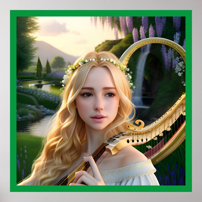 Blonde BeSnyn Muse Spela en harp Poster (Framsidan)