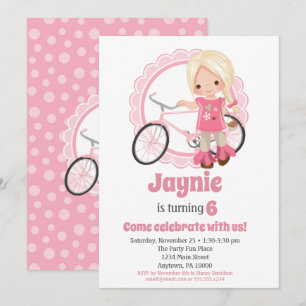 Blonde Bicycle Girl Birthday-inbjudan Inbjudningar
