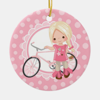 Blonde Bicycle Girl - Rosa White Julgransprydnad Keramik