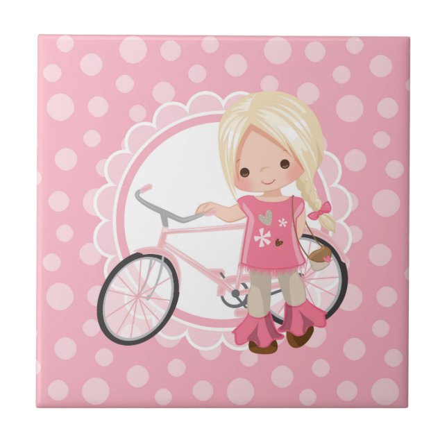 Blonde Bicycle Girl - Rosa White Kakelplatta (Framsidan)