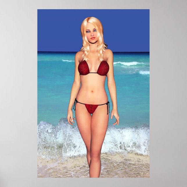 Blonde Bikini Beach Babe Poster (Framsidan)