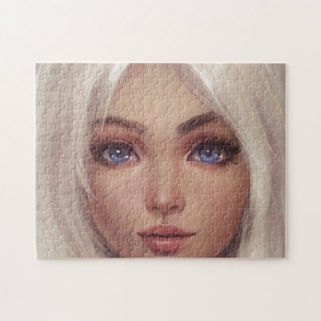 Blonde Blue Eyed Young Girl Woman Pussel (Horisontell)