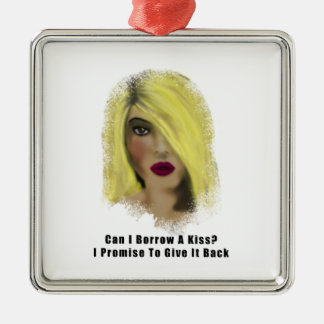 Blonde Bombshell Woman Borrow A Kiss Julgransprydnad Metall