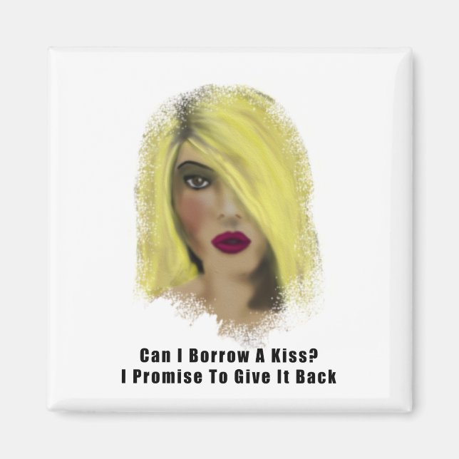 Blonde Bombshell Woman Borrow A Kiss Magnet (Framsidan)