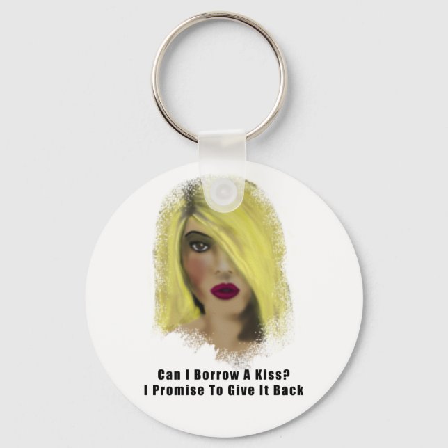 Blonde Bombshell Woman Borrow A Kiss Nyckelring (Framsida)
