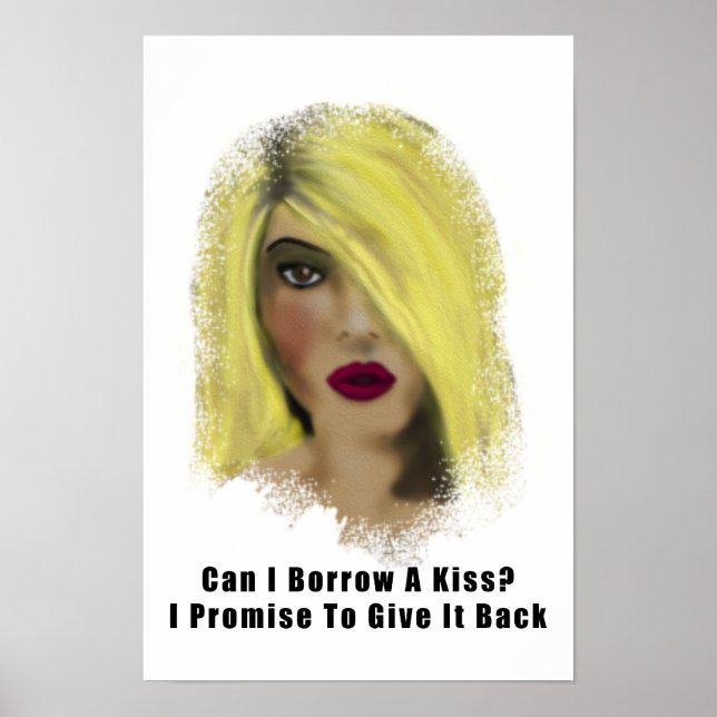 Blonde Bombshell Woman Borrow A Kiss Poster (Framsidan)
