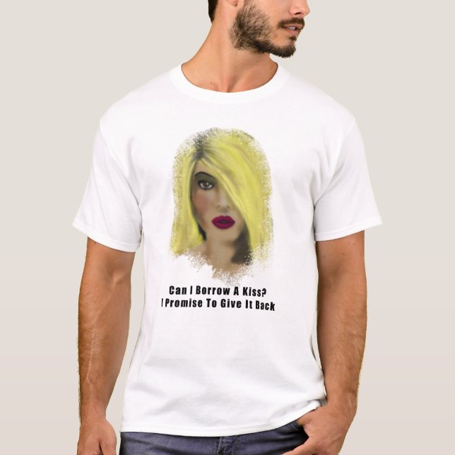Blonde Bombshell Woman Borrow A Kiss Tee (Framsida)