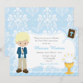 Blonde Boy First Communion Damask Inbjudningar