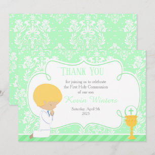 Blonde Boy First Communion Damask Tack Kort