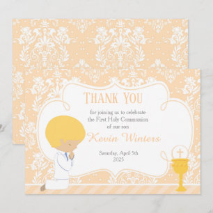 Blonde Boy First Communion Damask Tack Kort