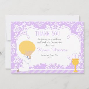 Blonde Boy First Communion Damask Tack Kort