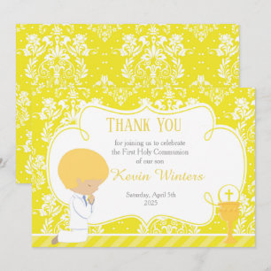 Blonde Boy First Communion Damask Tack Kort