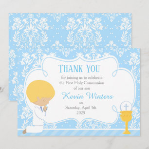 Blonde Boy First Communion Damask Tack Kort