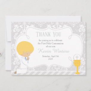 Blonde Boy First Communion Damask Tack Kort