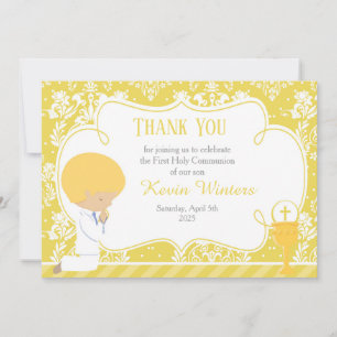 Blonde Boy First Communion Damask Tack Kort