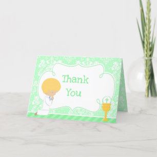 Blonde Boy First Communion Damask 'Tack' Tack Kort