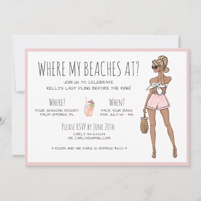 Blonde Bride Bachelorette Beach Party Helg Inbjudningar (Framsida)