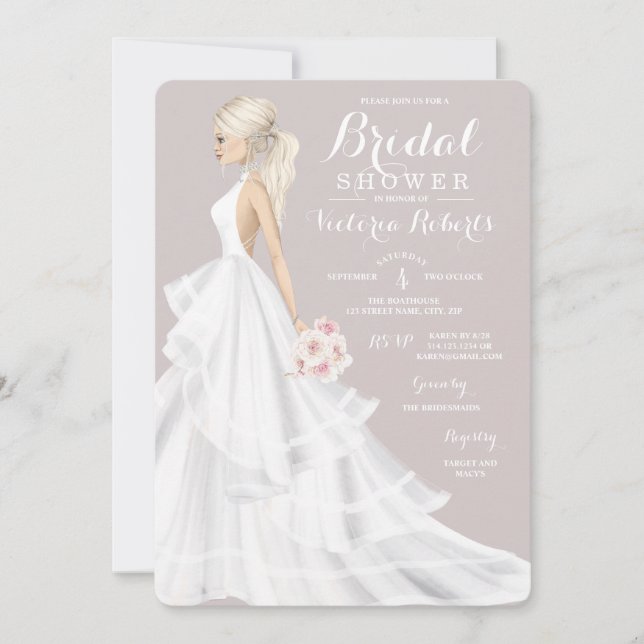 Blonde Bride Bröllop Gown Möhippa Inbjudningar (Framsida)