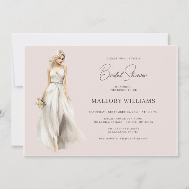 Blonde Bride Möhippa Gown Shower Inbjudningar (Framsida)