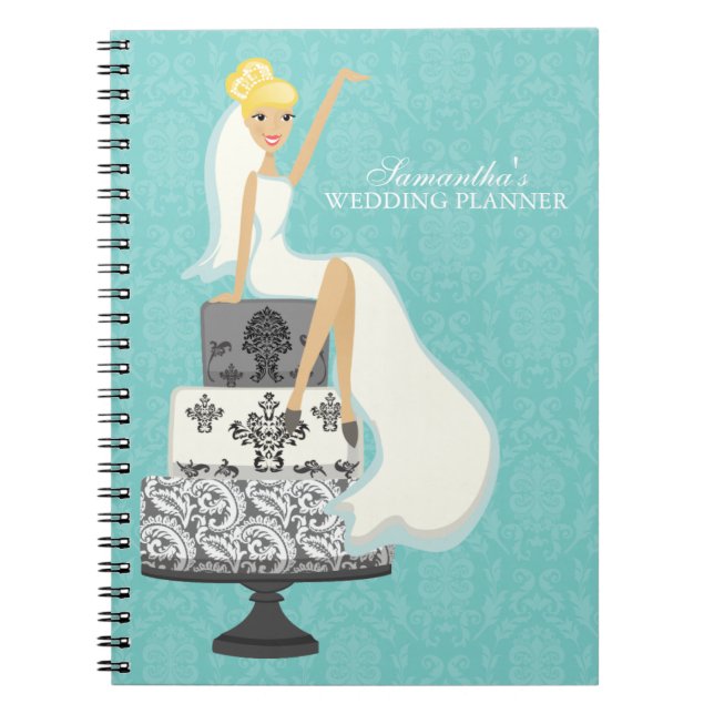 Blonde Bride på Bröllop kummel {aqua} Anteckningsbok (Framsidan)
