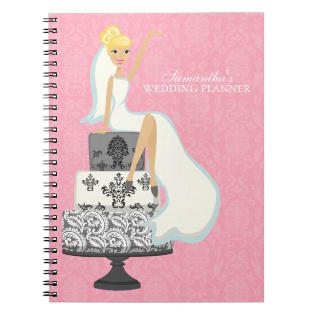 Blonde Bride på Bröllop kummel {rosa} Anteckningsbok Med Spiral (Framsidan)