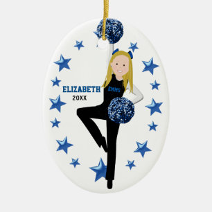 Blonde Cheer Squad in Black, Blue & White Julgransprydnad Keramik