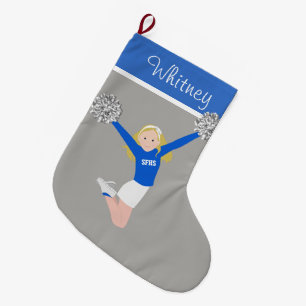 Blonde CheerLedare i vitt och blått Stor Julstrumpa