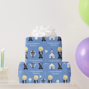 Blonde Communion Boy Wrapping Papper Presentpapper
