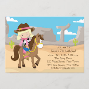Blonde Cowgirl på Horse, födelsedag Inbjudningar