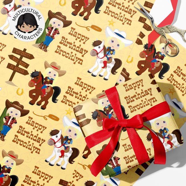 Blonde Cowgirl Personlig Wrapping Papper Presentpapper (Skapare uppladdad)