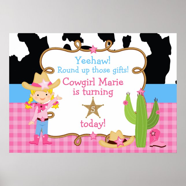 Blonde Cowgirl Western Birthday Poster (Framsidan)