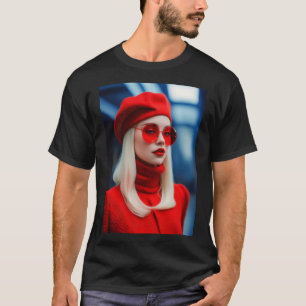 Blonde Dam i rött T Shirt