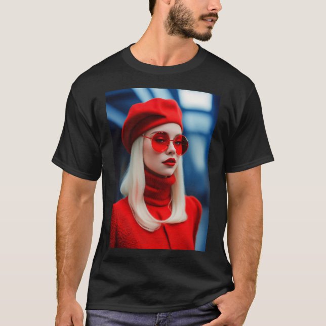 Blonde Dam i rött T Shirt (Framsida)