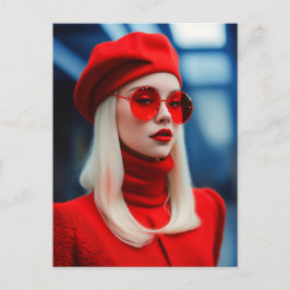 Blonde Dam i rött Vykort