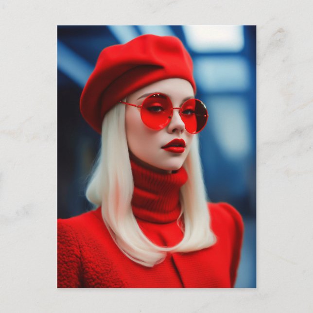 Blonde Dam i rött Vykort (Framsida)