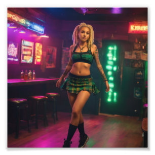 Blonde Dread Punk Girl Parading in Dive Pub Fototryck