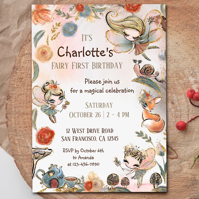 Blonde Fairy First Birthday Enchanted Forest Inbjudningar (Skapare uppladdad)