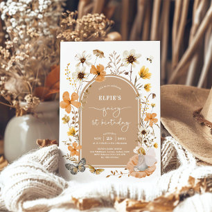 Blonde Fairy First Birthday Fall Wildblomma Party Inbjudningar