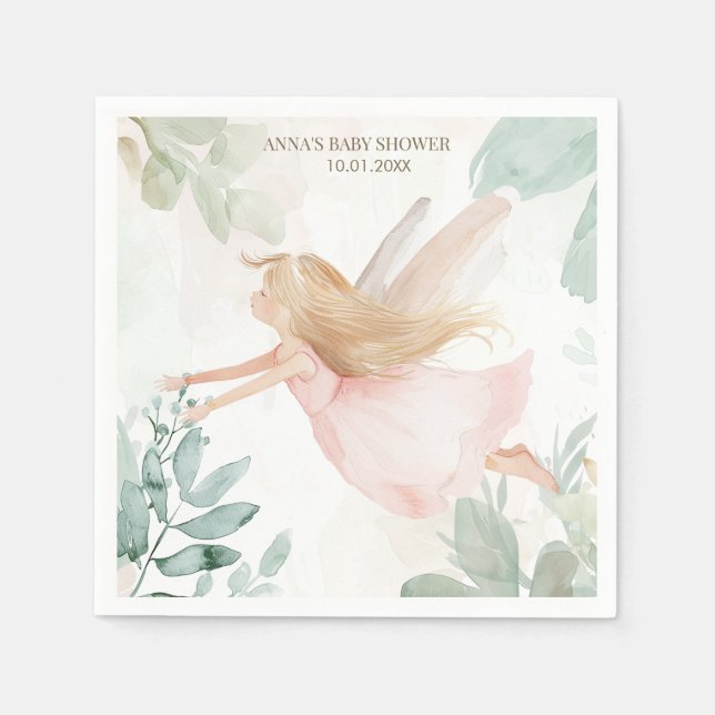 Blonde Fairy Girl Baby Shower Pappersservett (Framsidan)